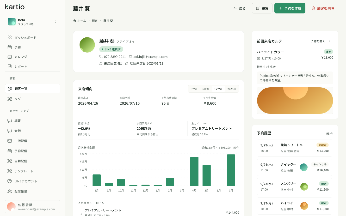 Web版の来店記録画面